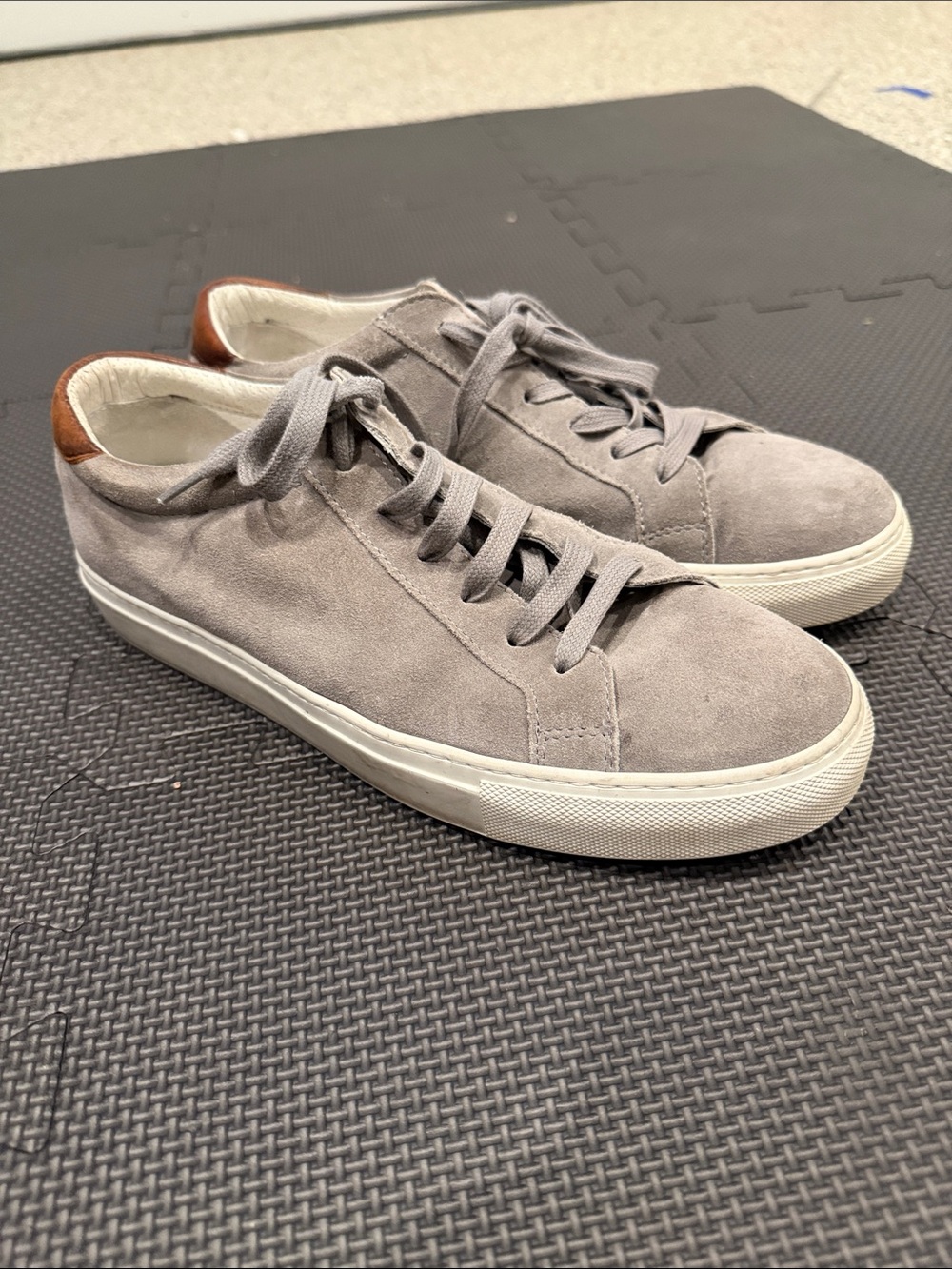 To Boot Gray Suede Low-Top Sneakers with Brown Heel Tab